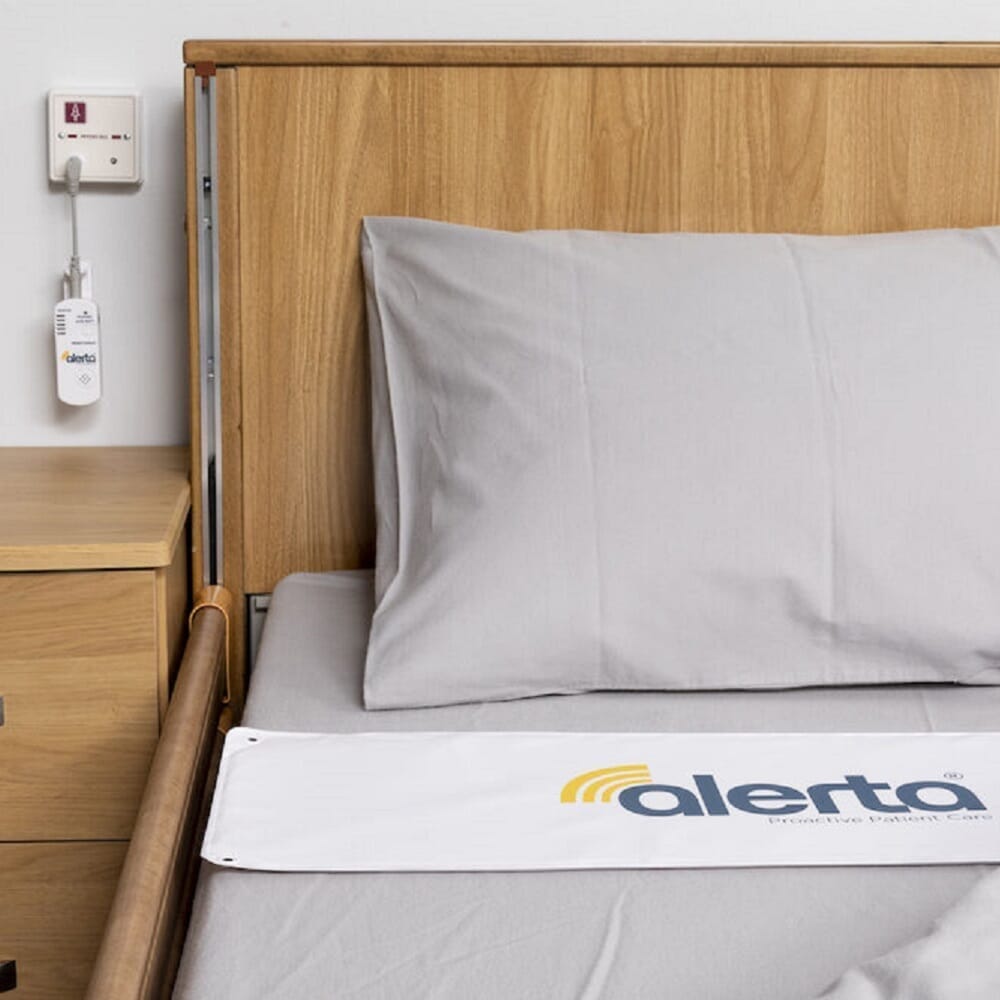 wireless bed alert mat shown on bed