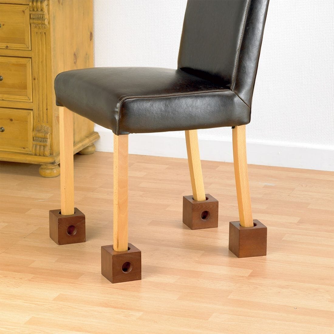 wooden chair raisers in use
