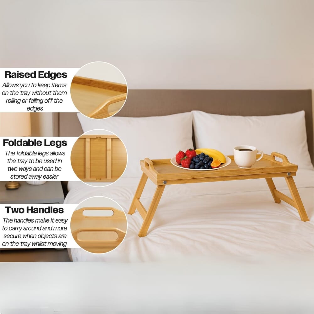 wooden lap tray table with folding legs features