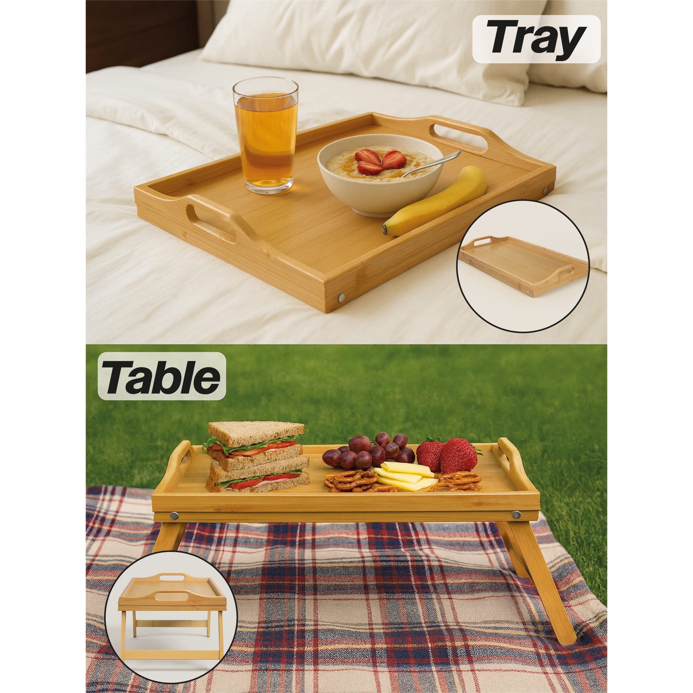 wooden lap tray table with folding legs multi use
