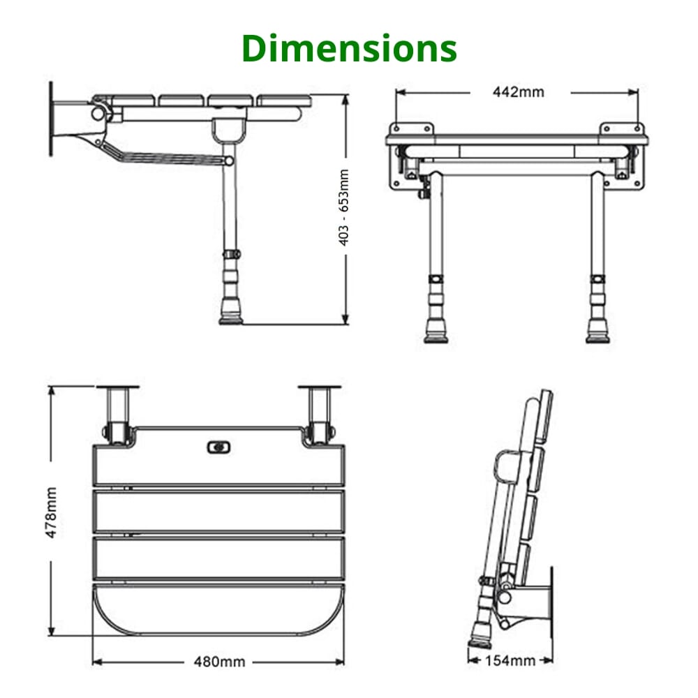 wooden slatted shower seat dimensions