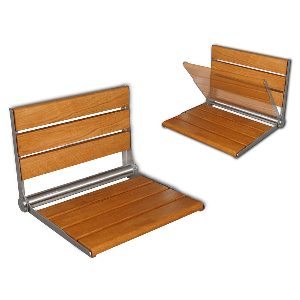 Wooden Slatted Shower Seat in Oak
