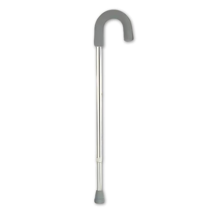 z tec fixed cane with crook handle and foam grip silver