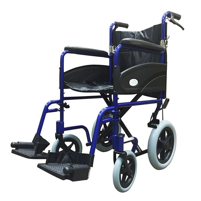 View ZTec Folding Aluminium Transit Wheelchair With Hand Brake Blue information