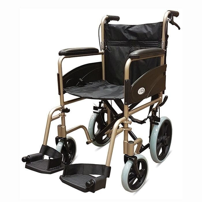 View ZTec Folding Aluminium Transit Wheelchair With Hand Brake Champagne information