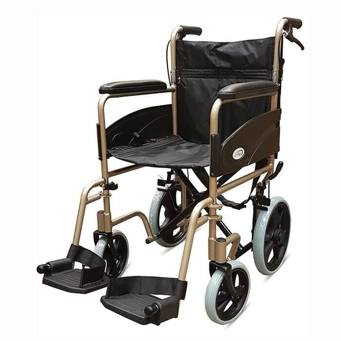 z tec folding aluminium transit wheelchair with hand brake champagne