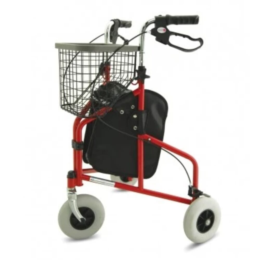 z tec folding lightweight aluminium tri wheel walker fire red