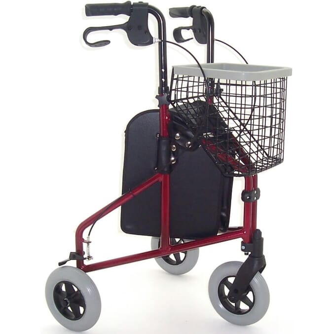 z tec folding lightweight aluminium tri wheel walker red