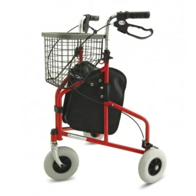 z tec folding lightweight aluminium tri wheel walker red