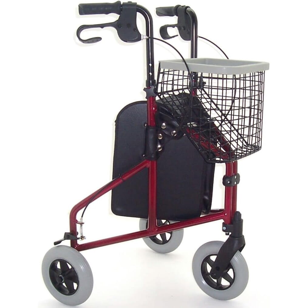 z tec folding lightweight aluminium tri wheel walker red