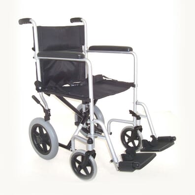 Z-Tec Folding Steel Transit Wheelchair in Silver